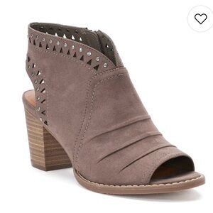 Sonoma Ankle Booties Open Toe Faux Suede 10 Ortholite Block Heel Cutouts Taupe